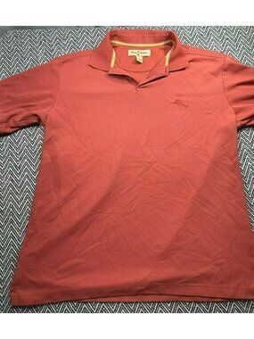 Tommy Bahama Coral Polo Shirt Embroidered Marlin Logo Mens Size L Cotton Blend